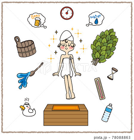 バスタオルを巻いた女性のサウナセット 78088863