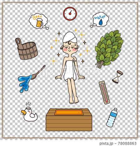 バスタオルを巻いた女性のサウナセット 78088863