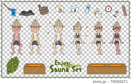 水着の男性と女性のサウナバラエティセット 78088871