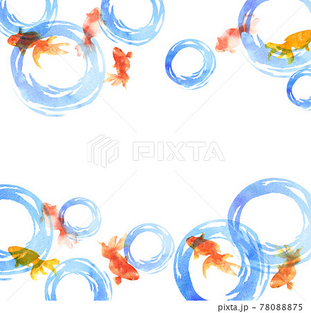 金魚と水紋の水彩画のイラスト素材