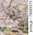 桜につつまれた湯野上温泉駅の春 78089375