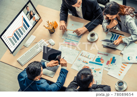 Video call group business people meeting on virtual workplace or remote office 78089654