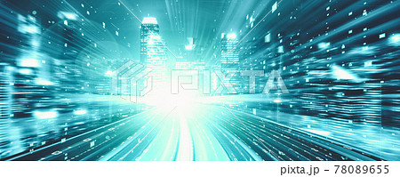 Digital data flow on road with motion blur to create vision of fast speed transfer Digital data flow on road with motion blur to create vision of fast speed transfer 78089655