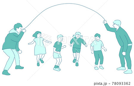 大縄跳びを楽しむ子どもたちのイラスト 白背景 ベクター 切り抜き のイラスト素材