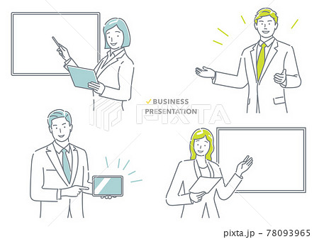 ビジネスプレゼンテーション 線画イラストセット ビジネスプレゼンテーション 線画イラストセット 78093965