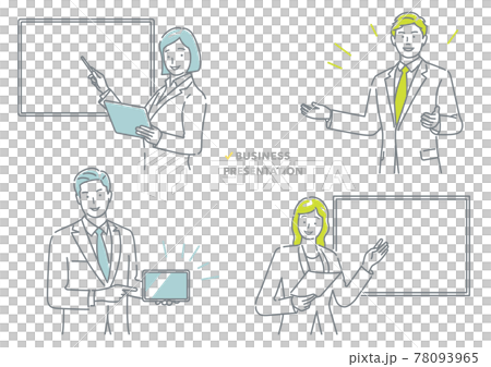 ビジネスプレゼンテーション 線画イラストセット ビジネスプレゼンテーション 線画イラストセット 78093965