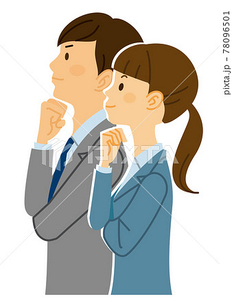 横向き 男女 スーツ 考える アウトラインなしのイラスト素材