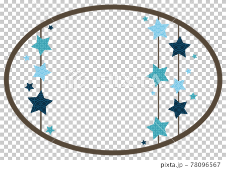 藍色和淺藍色日式圖案星星圓框 78096567