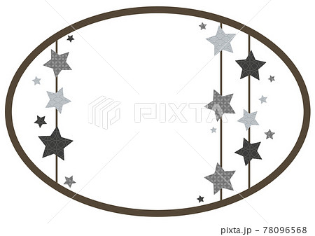 モノクロの和柄の星の丸いフレームのイラスト素材