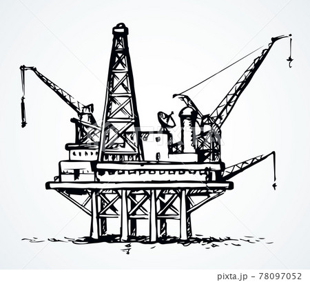 Offshore oil rig. Vector ink style illustration Offshore oil rig. Vector ink style illustration 78097052