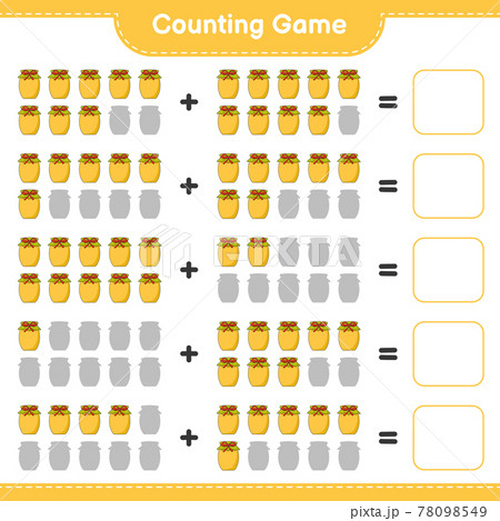 Counting game, count the number of Jam and write the result. Educational children game, printable worksheet, vector illustration Counting game, count the number of Jam and write the result. Educational children game, printable worksheet, vector illustration 78098549
