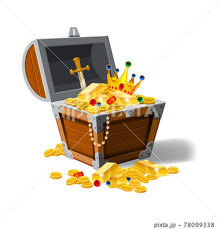 Old Pirate Chest Full Of Treasures Gold Coins のイラスト素材
