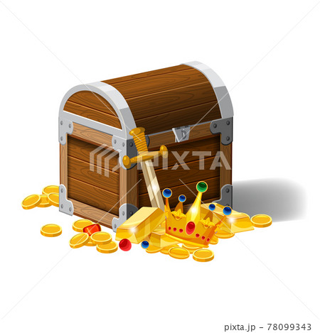 Old Pirate Chest Full Of Treasures Gold Coins のイラスト素材