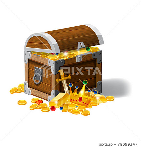 Old Pirate Chest Full Of Treasures Gold Coins のイラスト素材