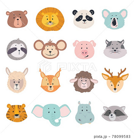 Animal faces. Cute doodle head of bear, lion... - Stock ...