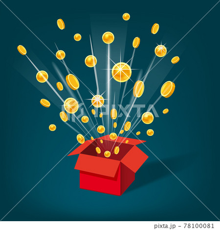 Open Red Gift Box and Coins. Christmas and other Holidays, Present, Win Background. Vector Illustration. Cartoon style Open Red Gift Box and Coins. Christmas and other Holidays, Present, Win Background. Vector Illustration. Cartoon style 78100081