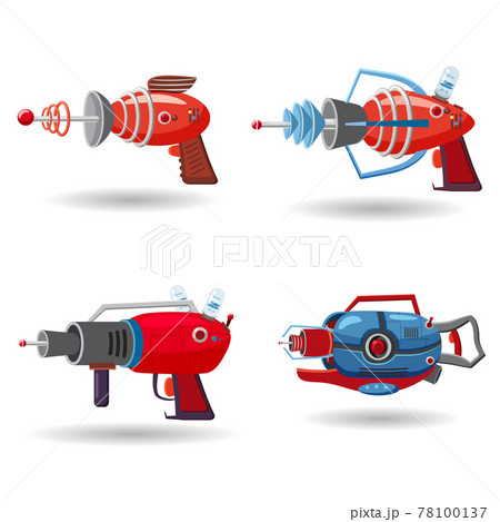 Set cartoon retro space blaster, ray gun, laser weapon. Vector illustration. Cartoon style 78100137