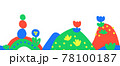 Seamless Kids drawing border vector. Childlike hand drawn hills, flowers repeating horizontal 78100187