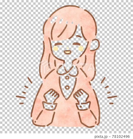 笑顔でガッツポーズをするシンプルでかわいい手描きの女性のイラスト 78102496
