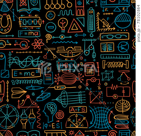 Physics icons, sign and symbols. Seamless Pattern Background for your design 78102864
