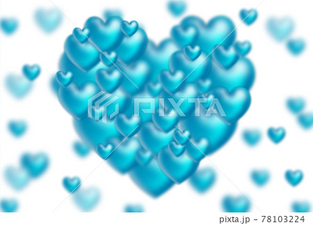 ホワイトデー素材 大小の水色立体ハートで形作られたハートが浮かぶイメージ 横 背景白 他色有のイラスト素材