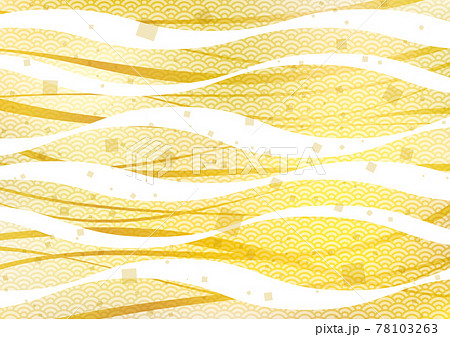 波線と青海波の和風背景 金のイラスト素材