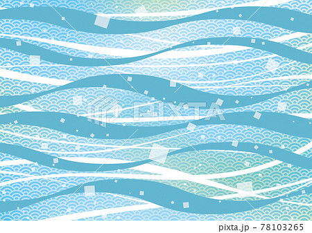 波線と青海波の和風背景 水色のイラスト素材