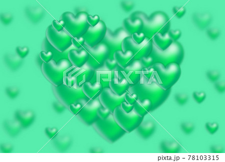 ホワイトデー素材 大小の緑色立体ハートで形作られたハートが浮かぶ幻想的イメージ 横 他色有り 78103315