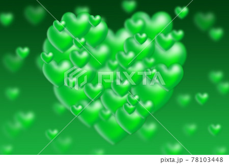 ホワイトデー素材 大小の緑色立体ハートで形作られたハートが浮かぶ幻想的イメージ 横 他色有り 78103448