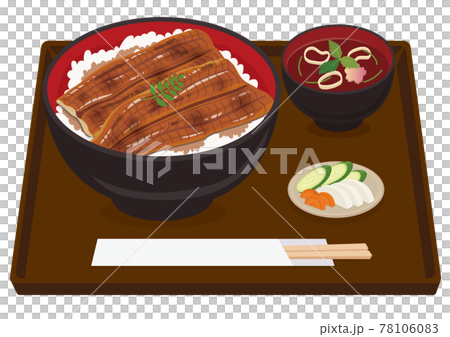 うなぎの蒲焼 うな丼セット うな丼定食のイラスト素材