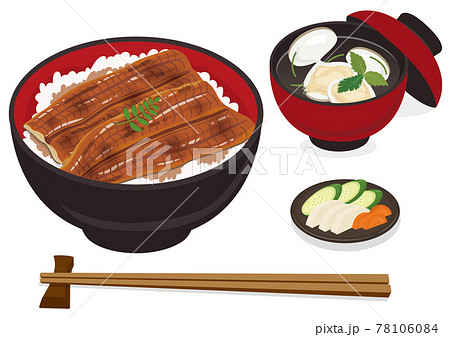 うなぎの蒲焼 うな丼セット うな丼定食のイラスト素材