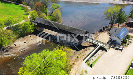 Aerial scene of the Guelph Covered Bridge in Guelph, Ontario, Canada 78108236
