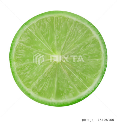 Juicy slice of green lime isolated on white background with clipping paths. Juicy slice of green lime isolated on white background with clipping paths. 78108366