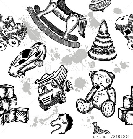 The seamless background of children's toys is drawn with a pen. Vector illustration 78109036