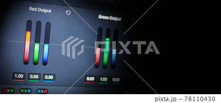 Color grading tools or RGB colour correction indicator on monitor in post production. Telecine full grade stage in video or film production processing. for colorist edit grading color on digital movie 78110430