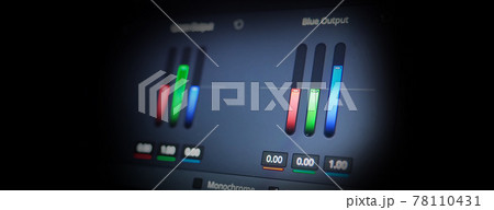 Color grading tools or RGB colour correction indicator on monitor in post production. Telecine full grade stage in video or film production processing. for colorist edit grading color on digital movie 78110431