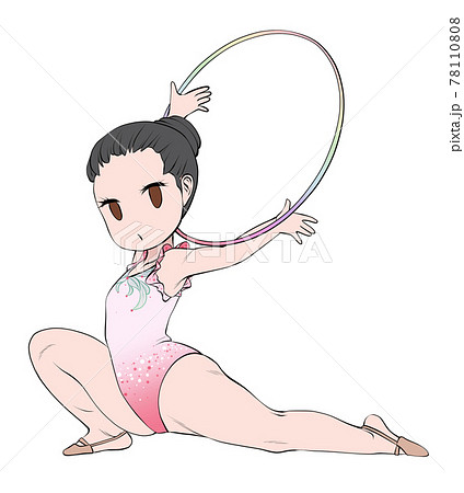 真剣な表情でフープの演技をするアジア系の女子新体操選手 真剣な表情でフープの演技をするアジア系の女子新体操選手 78110808