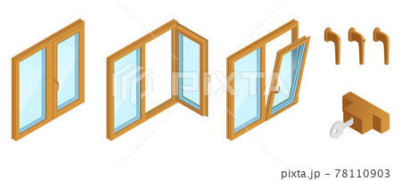 Wooden Windows Isometric Set 78110903