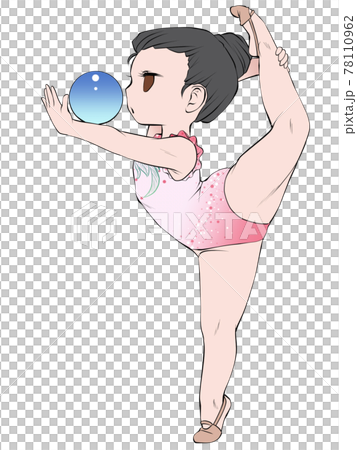 Asian female rhythmic gymnast who acts the ball with a serious expression 78110962