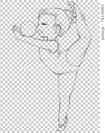 Female rhythmic gymnast, line drawing, acting as a ball with a big smile 78110963