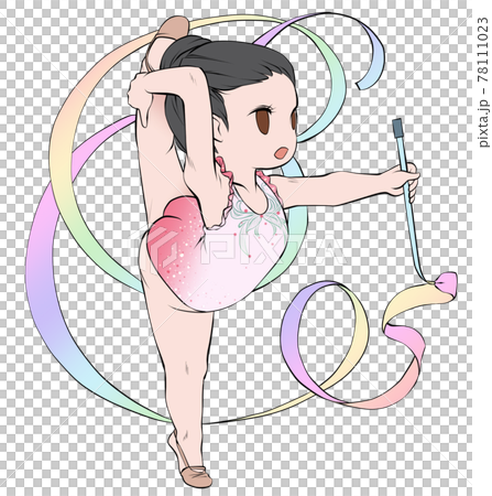 Asian female rhythmic gymnast who acts as a ribbon with a radiant look 78111023