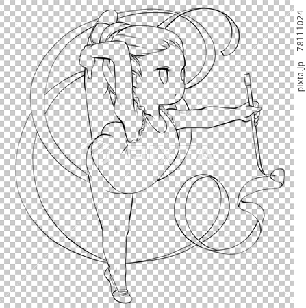 Female rhythmic gymnast who acts as a ribbon with a serious expression, line drawing 78111024
