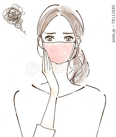 マスクをした女性 ストレス 肌トラブルのイラスト素材