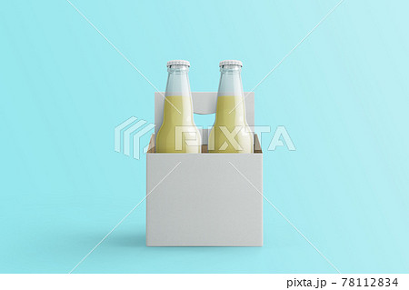 Two assorted soda bottles, non-alcoholic drinks with white paper box isolated on toscha background.3d rendering. fit for your design project. 78112834