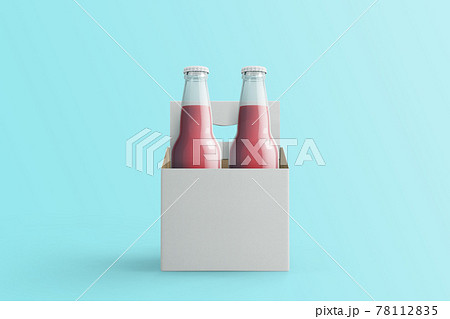 Two assorted soda bottles, non-alcoholic drinks with white paper box isolated on toscha background.3d rendering. fit for your design project. 78112835