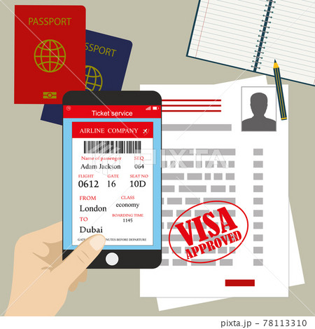 visa approved blank or work permit, passport and smartphone with 78113310