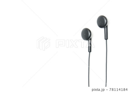 Earphone for music player and smartphone on white background 78114184