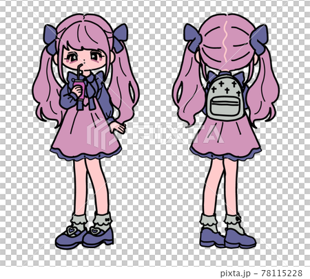 地雷系女子 量産系女子 全身 ピンクのイラスト素材