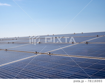【再生可能エネルギー】青空の下の太陽光発電　ソーラーパネル 78116993