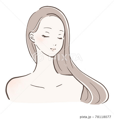 髪がサラサラでなびいている女性 正面斜め右向きのイラスト素材